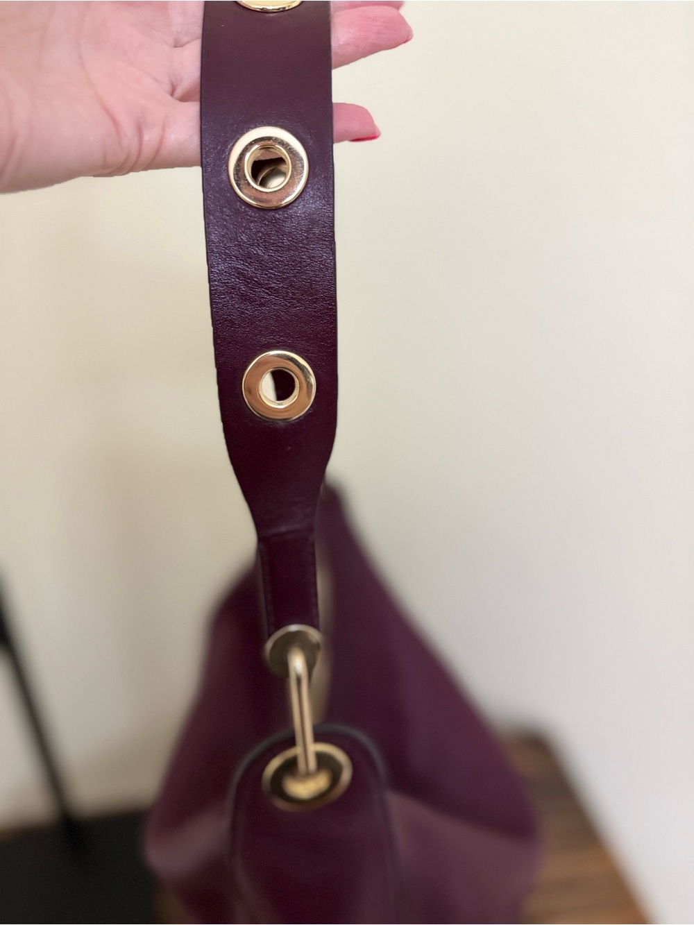 Michael Kors Pebbled Leather Grommet Strap Hobo Shoulder Bag – Plum/Burgundy - Picture 9 of 12